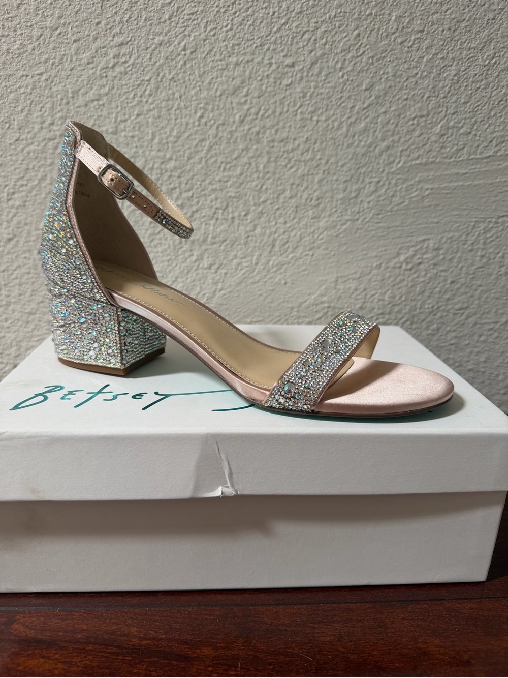 Betsey Johnson Mari sparkling Crystal Ankle-Strap Block Heel Sandals